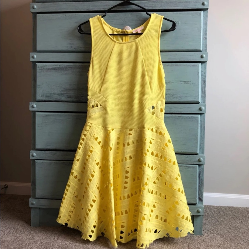 Bright Yellow A Line Dress with Cutouts